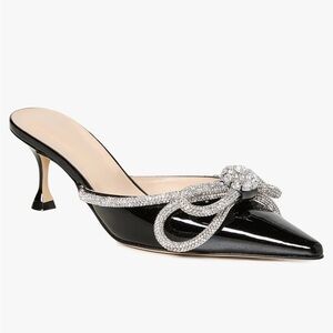Pointed Toe Pumps Glitter Rhinestone Backless Heels Bowknot Low Kitten new